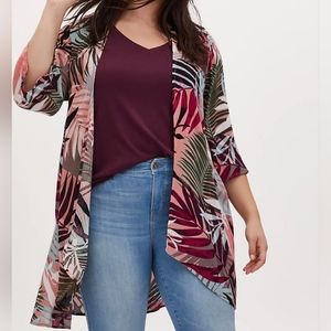 Torrid Pink Kimono With Multicolored Palms Size 1/2